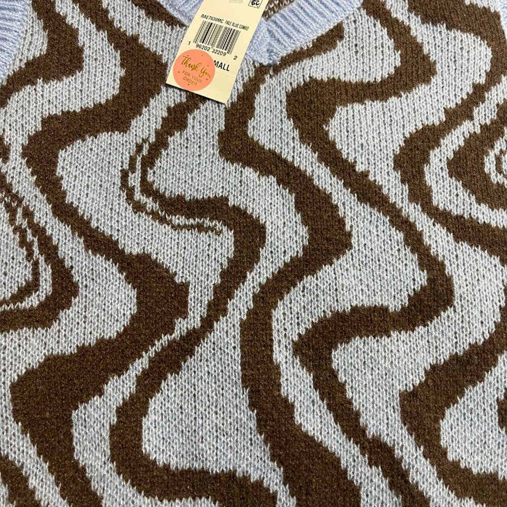 Crave Fame Juniors' Printed Sweater Vest - Pale Blue Combo, Size S, New - Picture 4 of 9